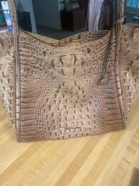 Brahmin Tan Croc-Embossed Leather Tote